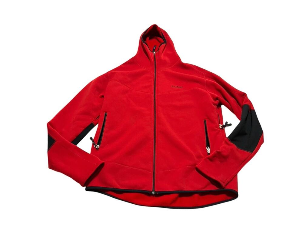 Vintage LL Bean Men’s Full Zip Hooded Fleece Jacket USA Made Size Large Red READ